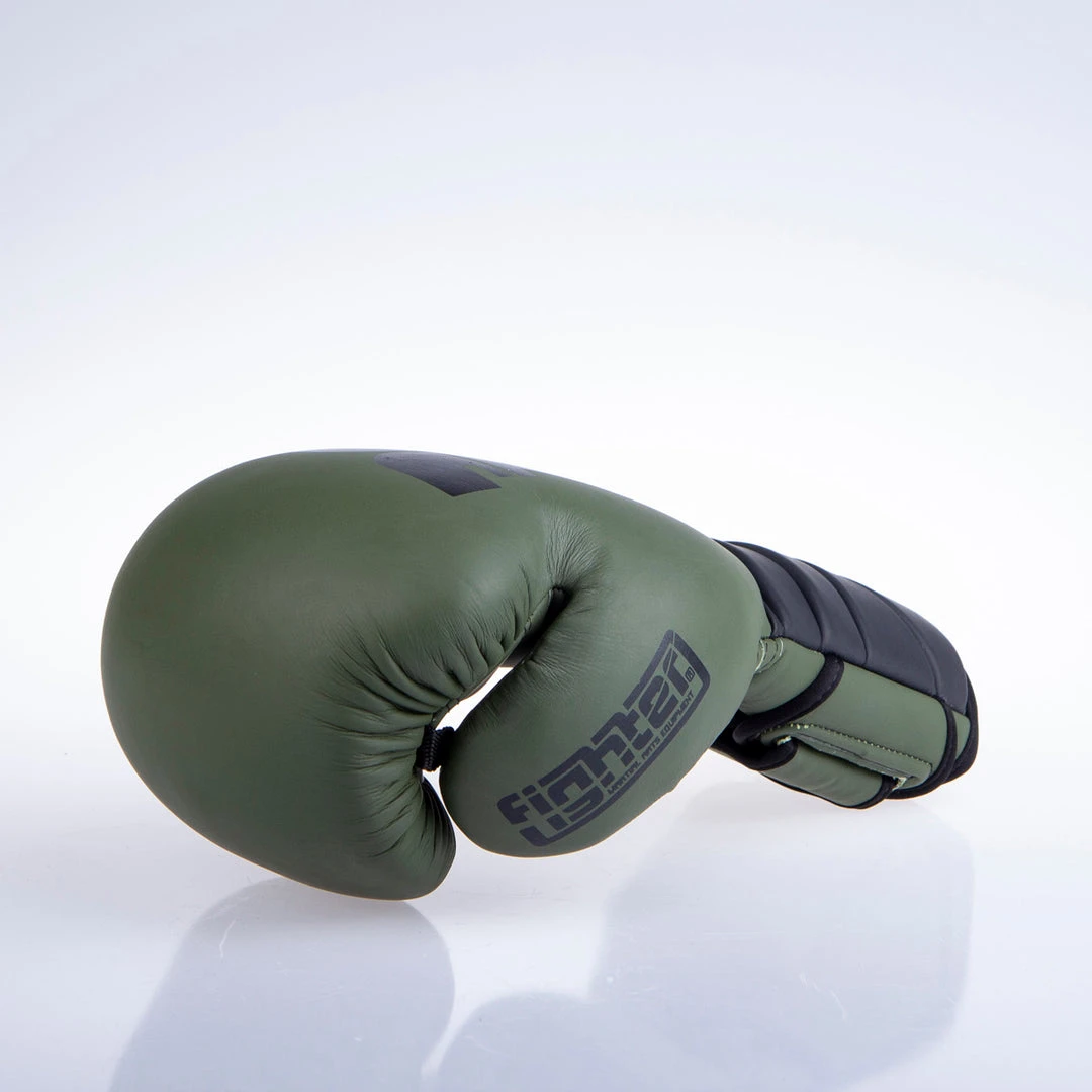 Fighter Boxing Gloves Sparring - Matt Khaki/black, FBG-002KB 12 Fighter Boxing Gloves Sparring - Matt Khaki/black, FBG-002KB